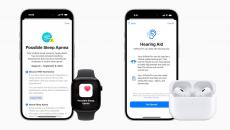 Apple products showing hearing aid and sleep apnea apps on iPhone
