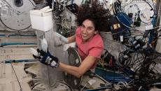 Flight engineer Jasmin Moghbeli works to retrieve Media Babs for Emory University's Project EAGLE investigation. 